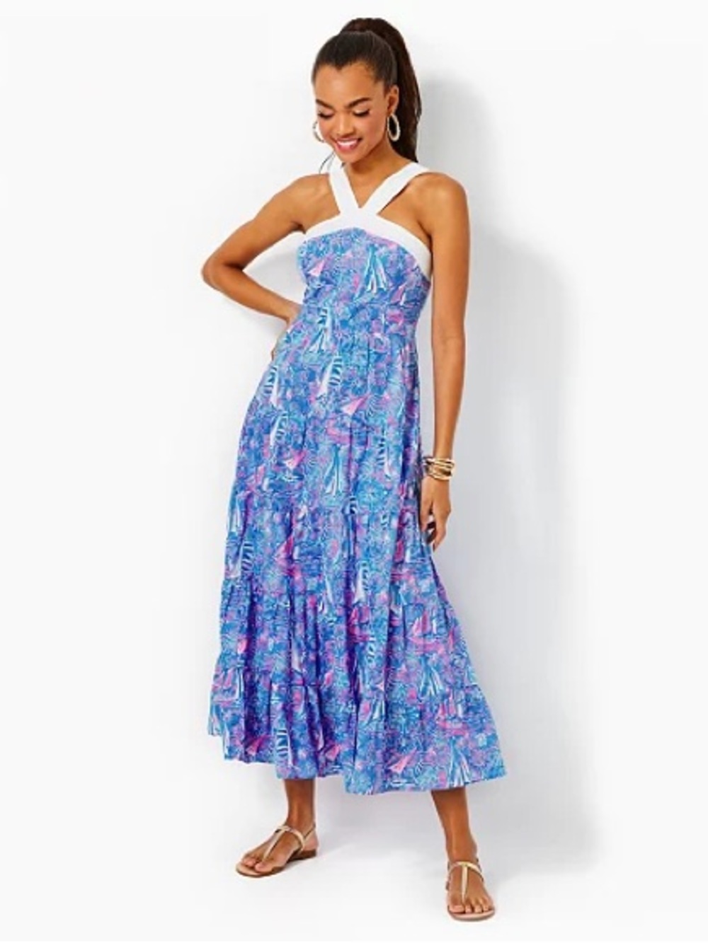 Lilly Pulitzer Jenette Halter Maxi Dress Boca Blue Its Sailabration NWT